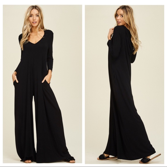 Haute Ellie Pants - PALLAZO-Hoodie Jumpsuit-Black